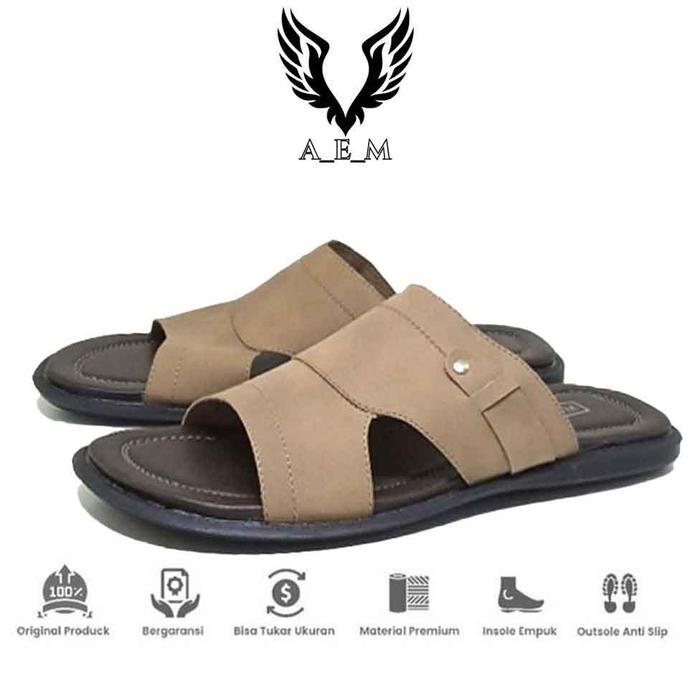 V_Cila ~ Selop No 44 45 46 47 48 / Sandal Kulit Garut Casual Pria Ukuran Jumbo Besar / Sendal Slop K