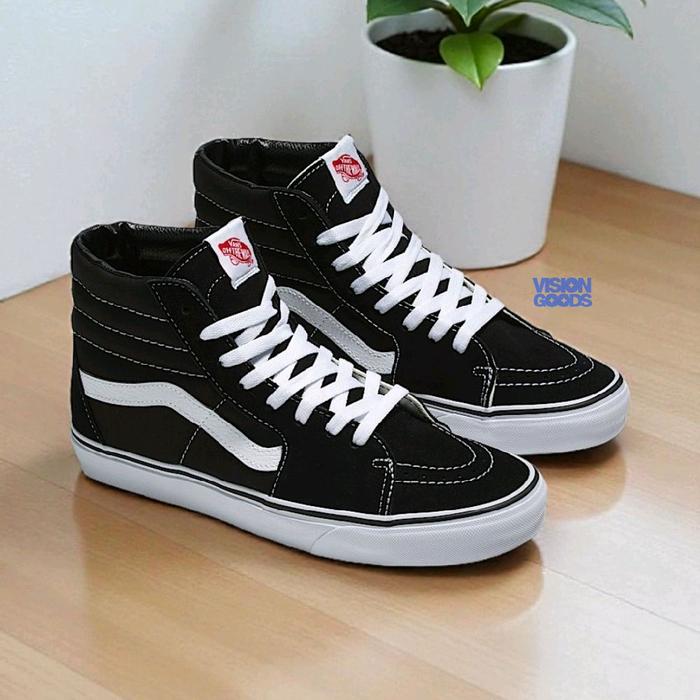 Sepatu Pria Wanita Vans Sk8 High Black White Classic Original