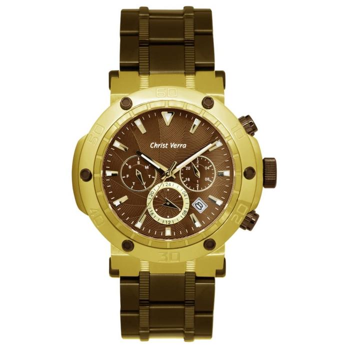 Christ Verra Pria Sport Stainless 52283G-19 Brown Original Tahan Air Jam tangan sporty cowok