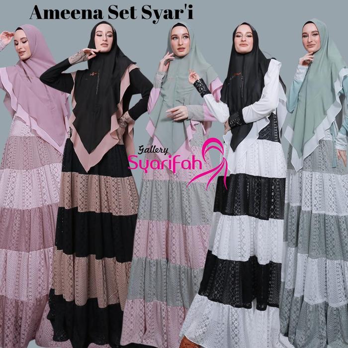 ORIGINAL Gamis Syari AMEENA Set Syari by Gallery Syarifah - Realpic ORI Katun Khimar