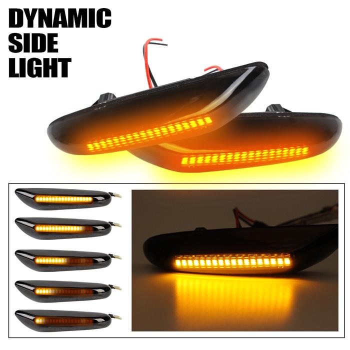 Car Light Blinker Lamp Side Marker Light 2Pcs Smoke Lens Dynamic