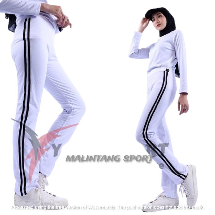 Celana Senam Yovis Sport PUTIH Lis Hitam / Celana Olahraga Yovis/legging/Celana Senam Panjang Wanita