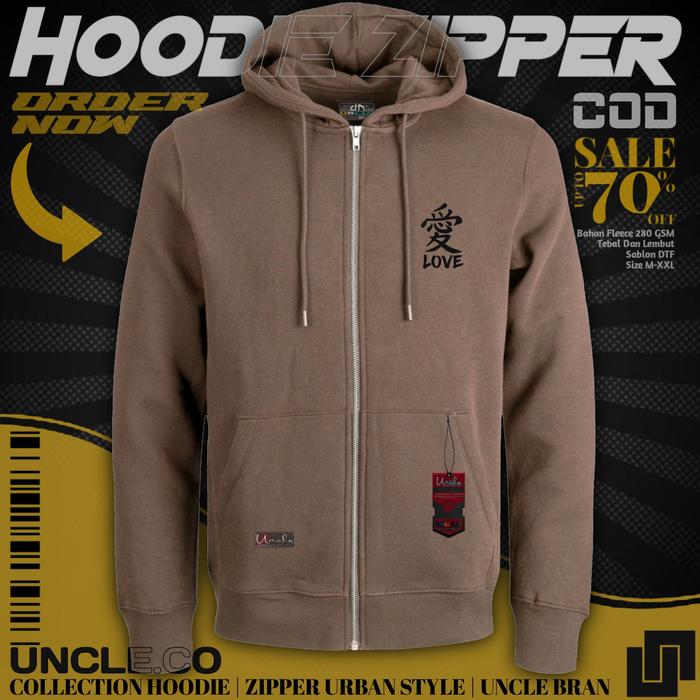 UNCLE.id Sweater Jaket Zipper Pria Warna Bata Sablon Love Size M-XXL Hoodie Distro Tebal Unisex