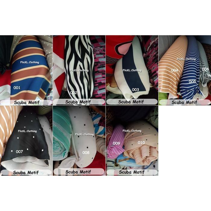 Bahan Kain Kaos Baju Scuba Polos Salur Motif Corak Atasan Gamis Muslim