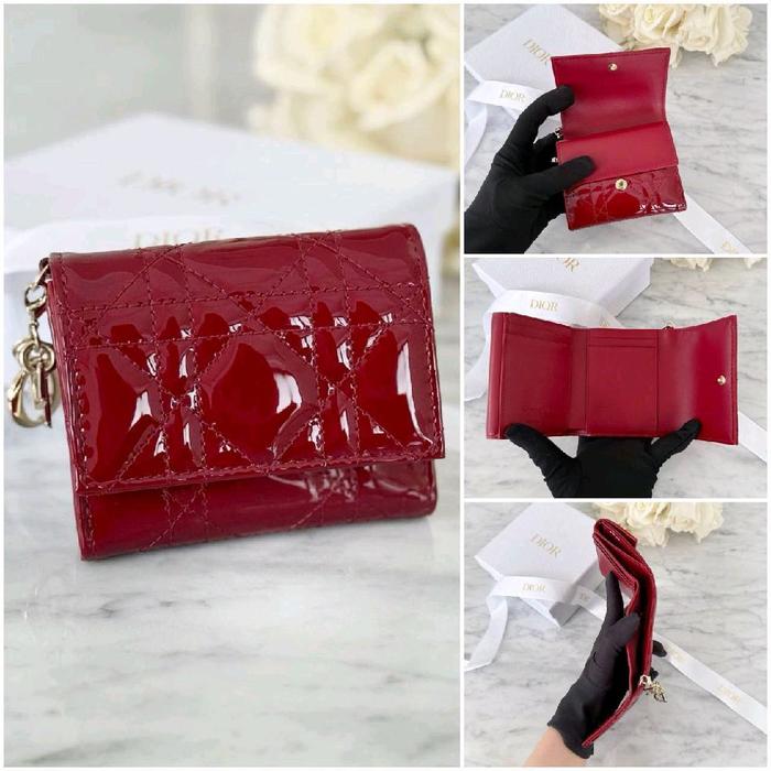 Dior Lady Dior Lotus Wallet Cherry Red Patent Cannage Calfskin
