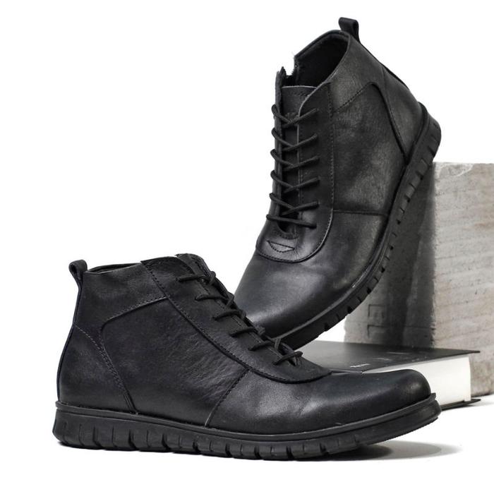 Warka - Cavan Sepatu Boot Pantofel Pria Resleting kulit Asli - Hitam