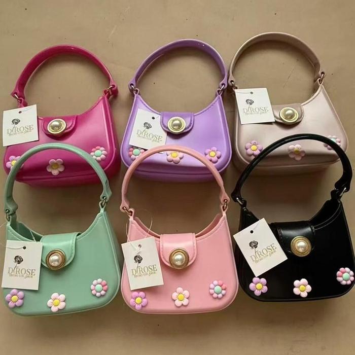 Korea Style Tas Jeli Mini Trendy DROSE dengan Sticker Lucu SAS4620 Tas Selempang Tali Rantai