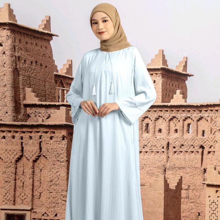 Elzatta Gamis Abaya Silk Texture Dress Panjang Wanita Tali Polos Hitam Putih Umroh Muslim Dewasa Max