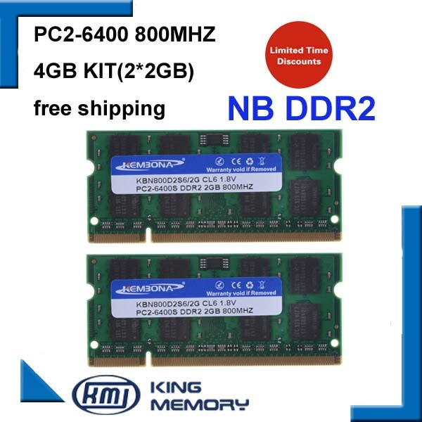 KEMBONA free shiping promotion laptop ddr2 4gb kit (2*2gb) 800mhz