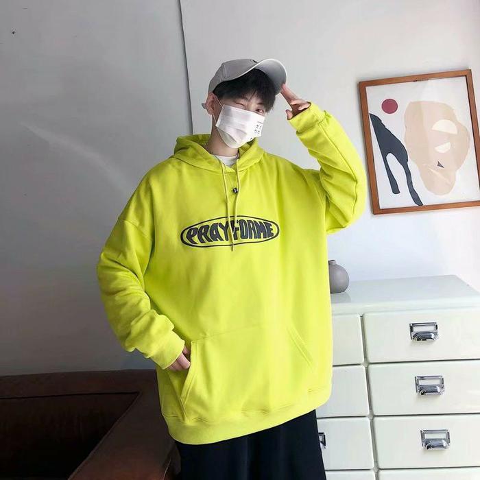 (S - 6XL) Hoodie Hijau Neon Korean Style Harajuku PRAYFORME Big Size Jaket Sweater Hijau Stabilo Pri