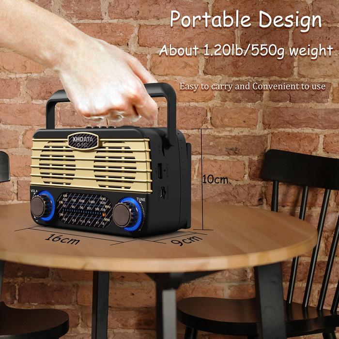 XHDATA Radio D-902 Tenaga Surya Portabel Isi Ulang, FM AM SW