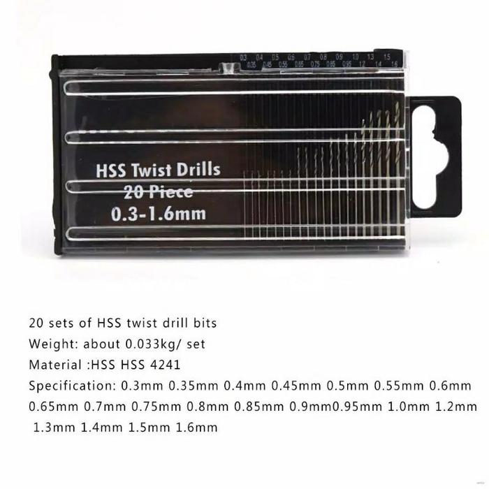 Mata Bor Mini Micro Bor PCB HSS Twist Micro Drill Bits 20Pcs Microbox