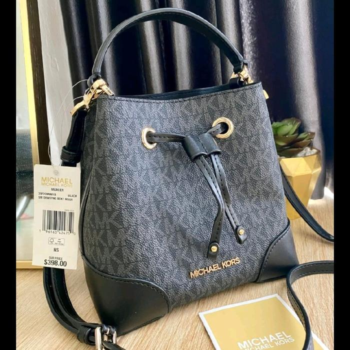 Ready MK Mercer Small Drawstring Bucket Messenger Black