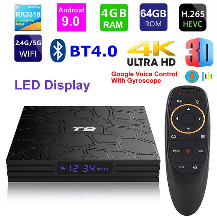 T9 Android 9.0 Smart TV BOX RK3318 Quad core 4GB Ram 64G Rom 2.4G/5G