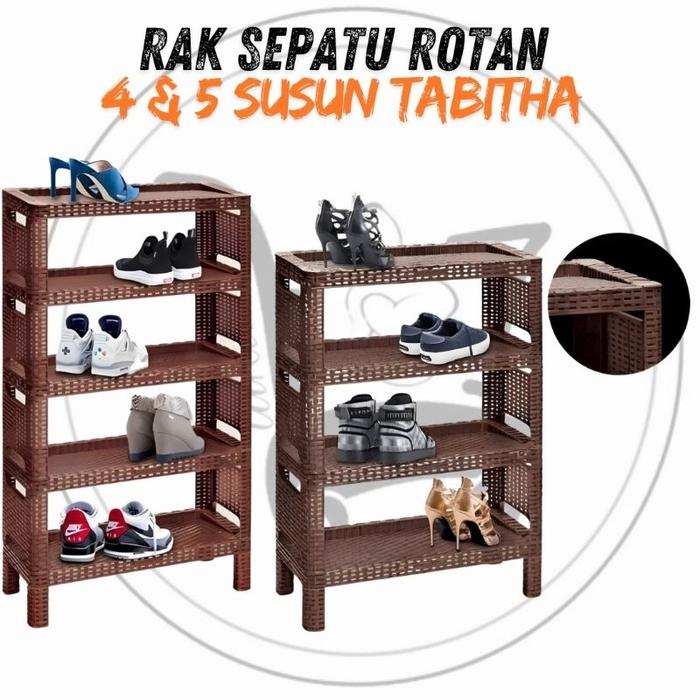 Tabitha Rak Sepatu Rotan 5 Susun 4 Susun 3 Susun Plastik Rotan Anyam Rak Sepatu Tingkat Lokal Kokoh