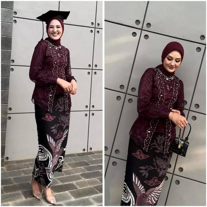 Kebaya Modern Wisuda Kebaya Megan Set Lamaran Tunangan Bridesmaid Kondangan 2025 Batik Payet Brokat