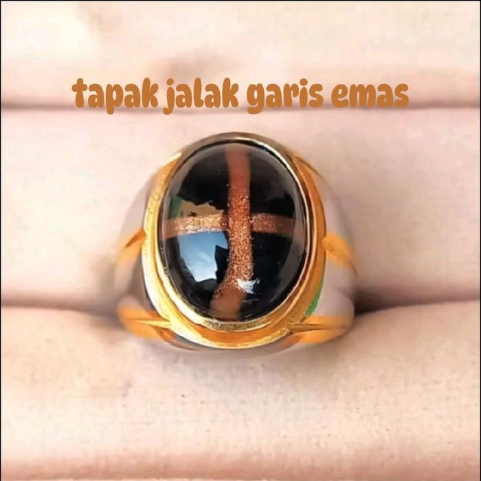 Batu cincin tapak jalak garis emas, Titanium original.