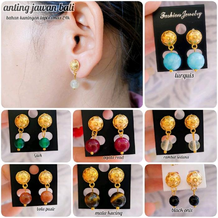 Anting bola mix Batu Alam