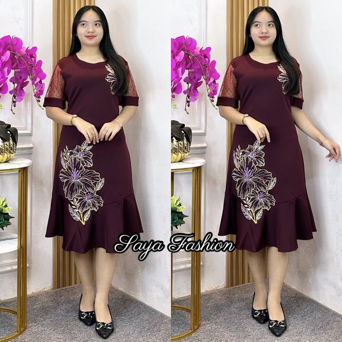 Dress Duyung Scuba Bordir Kombi Tile 535 Premium