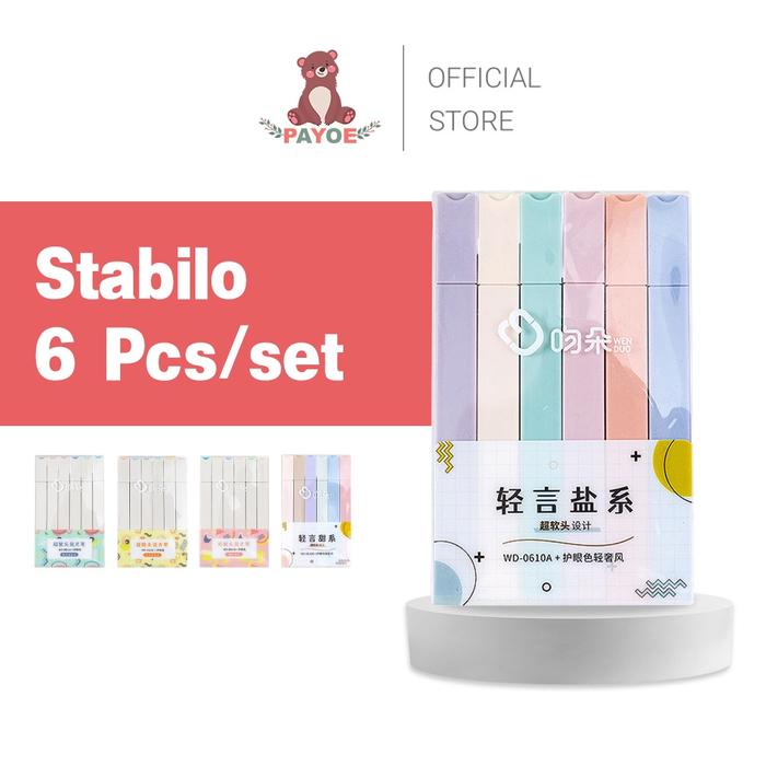 PAYOE Stabilo/stabillo Warna/ Stabilo Isi 6 Warna Pastel/ Stabilo Highlighter Maker Pastel/ Alat Tul