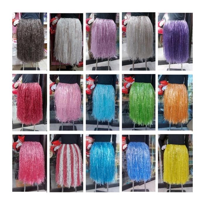 Rok handmade tali rafia hawai warna warni 60cm