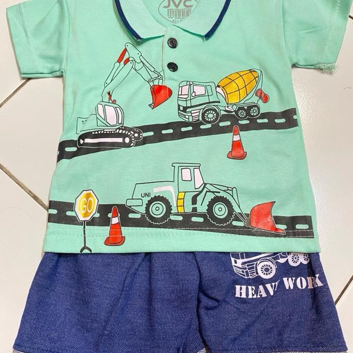 JVC Setelan Bayi JVC Atasan Kerah Motif Traktor Biru Dongker