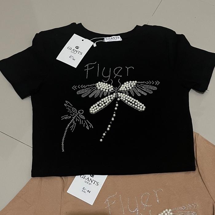 Kaos semi crop mutiara kupu kupu