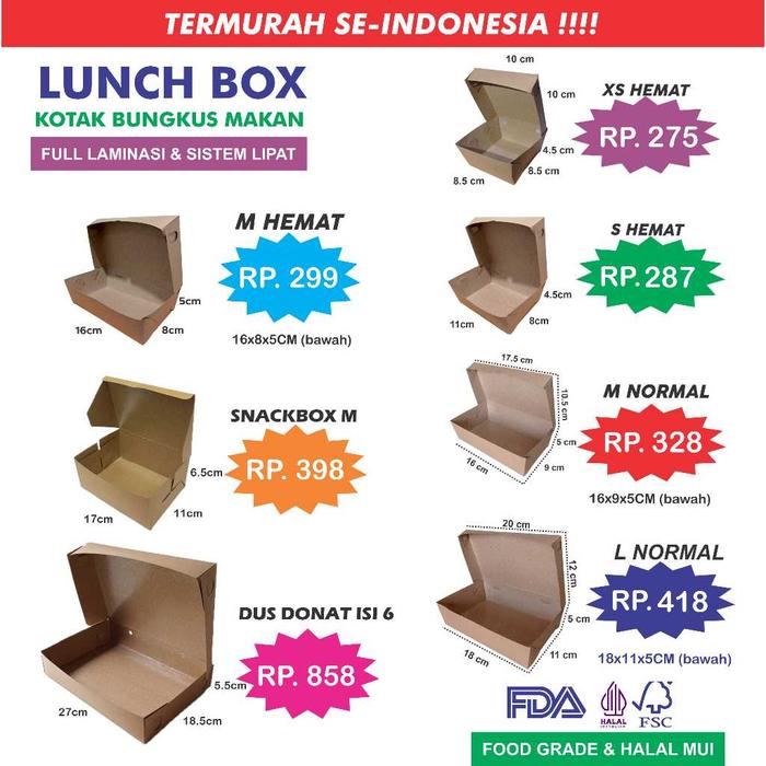 LUNCH BOX PAPER KOTAK BUNGKUS NASI FOOD GRADE KERTAS BAHAN KRAFT ECO