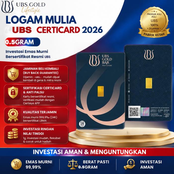 0.5 Gram UBS LM Logam Mulia Emas Batangan Investasi Press Original Asli Barcode - 0.5 GR