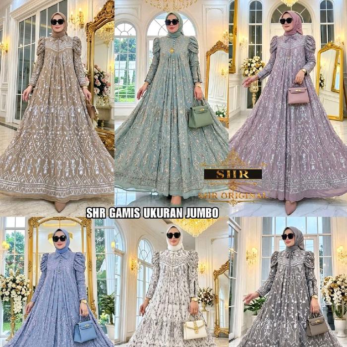 NEW READY !!MAXI DRESS JUMBO INCES MANOHARA CERUTY BORDIR BY SHR ORI