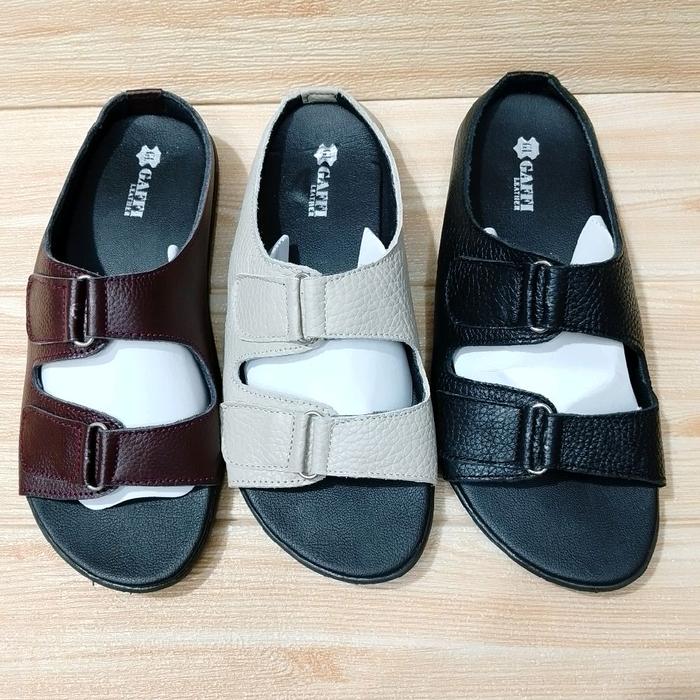 sandal wanita kulit asli garut, sukaregang leather, sandal anti slip model gesper dua