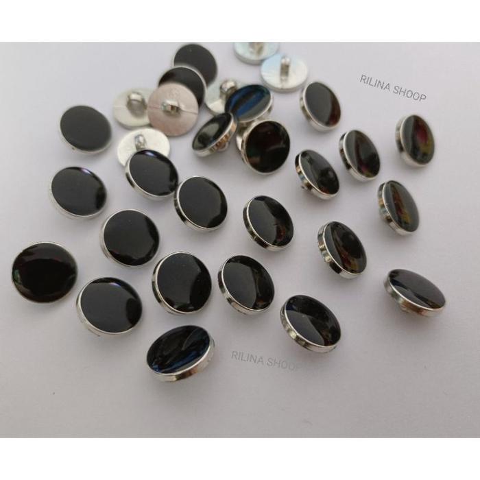 Mutiara datar silver hitam diameter 13 /15 milimeter kancing mutiara datar isi 100 kancing hitam lis