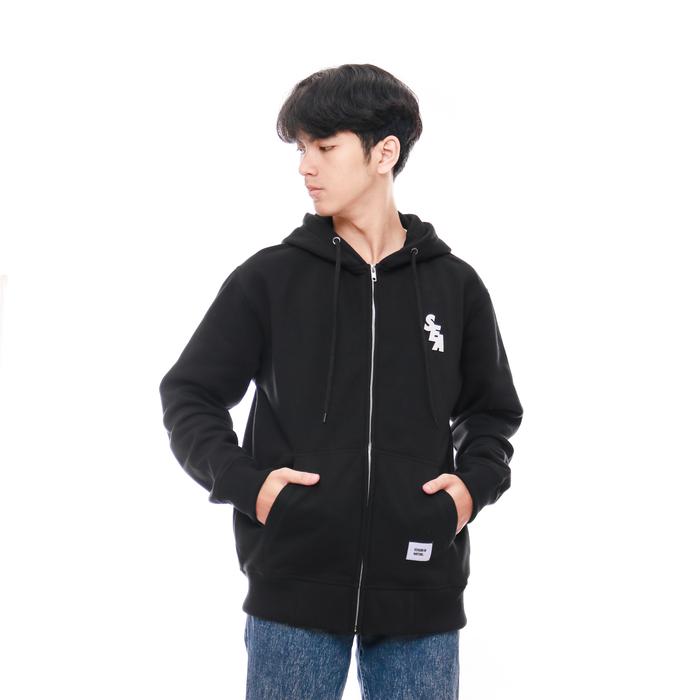 SEASON IN MOTION Sweater Reguler Fit Sea Logo Black cotton Distro Jaket Zipper Pria Unisex Tebal Fle
