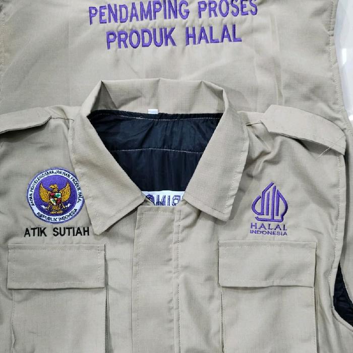 Rompi Halal BPJPH Pendamping Proses Produk Halal Indonesia dengan Logo Halal Indonesia dan Nama