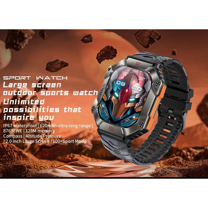 Jam tangan pintar militer Kompas layar 2 inci, 620mAh Bluetooth