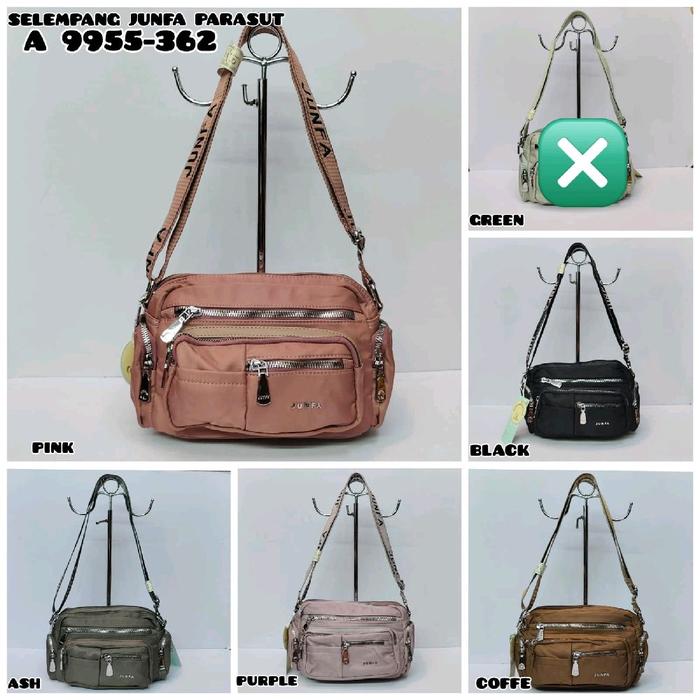 Junfa Tas Selempang Wanita P Original A 9955-362 Tas Bahu Import Anti Air 5 Resleting Bahan parasut 