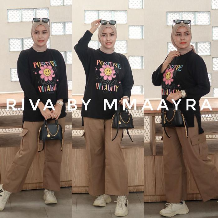 Mmaayra - Riva By Mmaayra Atasan Kaos Oversize Celana Cargo Combed