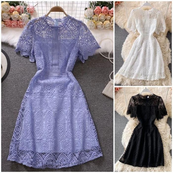 PREMIUM IMPORT TC1257 Narra Dress Crochet Premium Style Korean Lace Floral Vintage Mini Dress Brocad