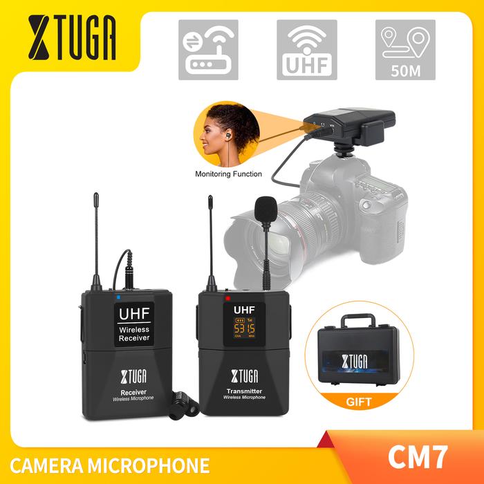 XTUGA Mikrofon Lavalier/Lapel UHF, Mikrofon Wawancara/Kamera Nirkabel