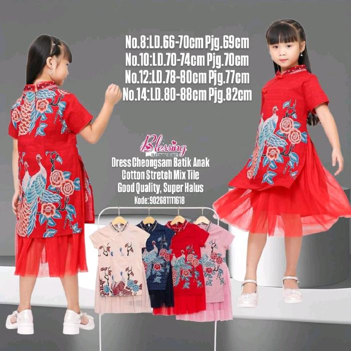 Dress batik Cheongsam anak remaja model dress duyung motif batik Chinese Imlek