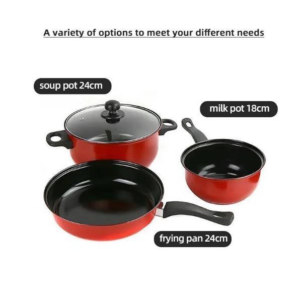 Panci Set 3 In 1 Anti Lengket Panci Isi 3 Tutup Kaca Panci Set Pot Cookware Set Anti Lengket