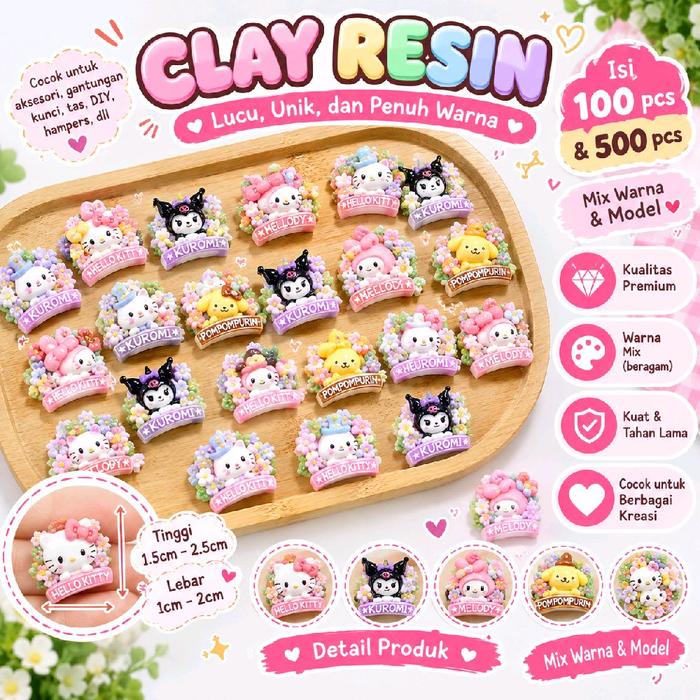 clay resin diy lucu unik tersedia dua varian isi 100-500pcs clay resin diy kuromi hello Kitty