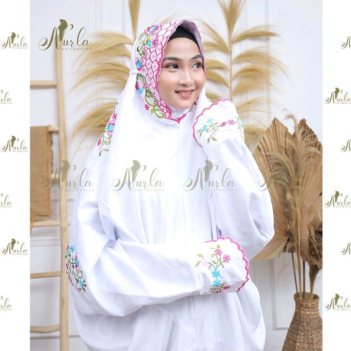 Mukena Terusan Bordir Bunga Sakura Jepang Katun Mikro Premium