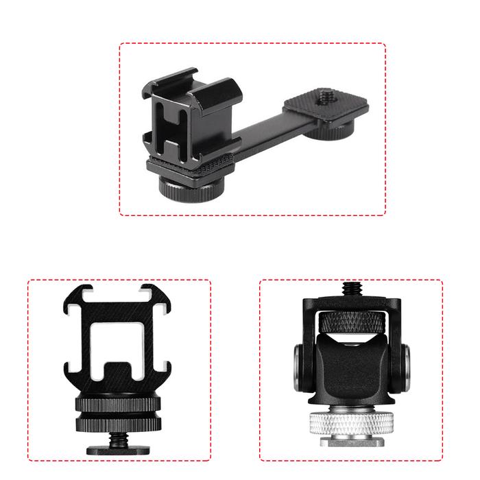3 In 1 Triple Cold Shoe Mount Plate Microphone Stand LED Video Light Extend Bracket For Zhiyun Smoot