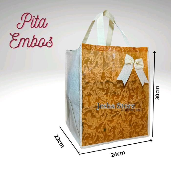 (1LUSIN / 12BIJI) Tas Hajatan Pita Embos Jahit/ Tas Hajatan ( TINGGI )