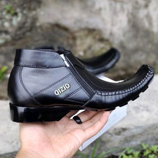QIZIO Sepatu Pull Kulit Asli Zipper Pormal Kantor Pantofel Resmi Kondangan Kerja Pria Model QIZIO
