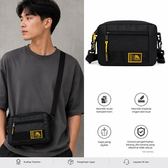 Highmore Jenner - Tas Slempang Handbag Pria Bimo Waterproof Elegan Hitam Cowok Slingbag / Selempang