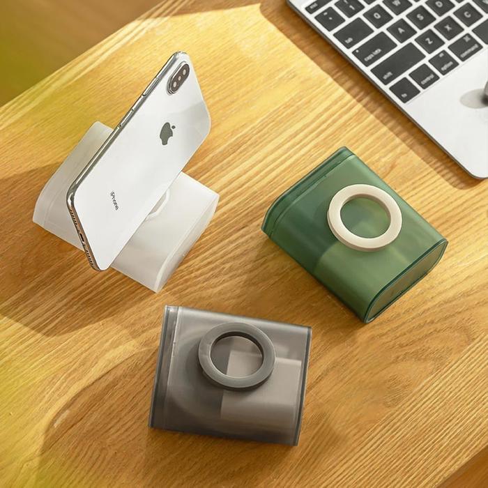 Kotak Penyimpanan Kabel Data Charger Handphone Portable Serbaguna Bening Dengan holder ring hp di Me