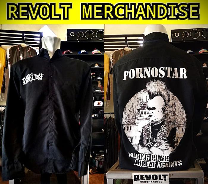 kemeja pornostar (making punk),kemeja punk,kemeja lengan panjang hitam