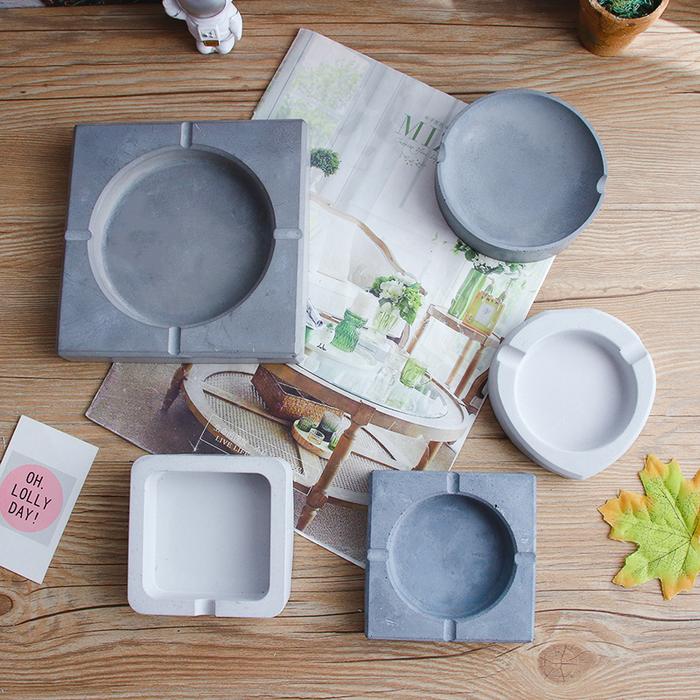 Square Round Concrete Ashtray Plaster Tray Silicone Mold DIY Cement Clay Ashtray Molds Office Decora